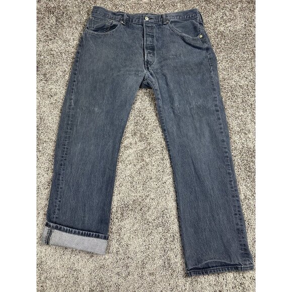 Levi’s 501 Jeans 38x30 Button Fly Gray‎ Black Straight Leg Grunge Y2K Vintage - Picture 1 of 13